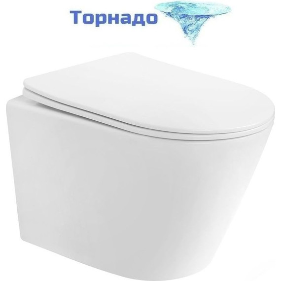Унитаз подвесной безободковый Abber Bequem AC1102T с тонкой крышкой микролифт (Система смыва торнадо), Цвет производителя: белый - фото 