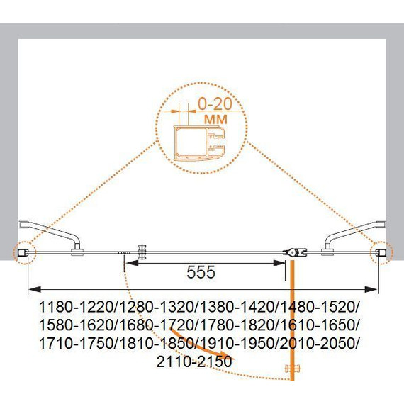 Душевая дверь Cezares 185 см ELENA-W-B-13-100+60/30-C-Cr, хром/прозрачное - фото 6