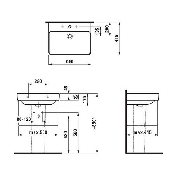 Раковина подвесная Laufen PRO S 60 см 8.1096.3.000.104.1 - фото 5