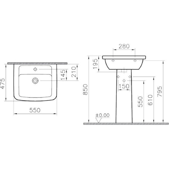 Раковина подвесная с пьедесталом Vitra FORM 300 55 см 9602B003-7650 - фото 3