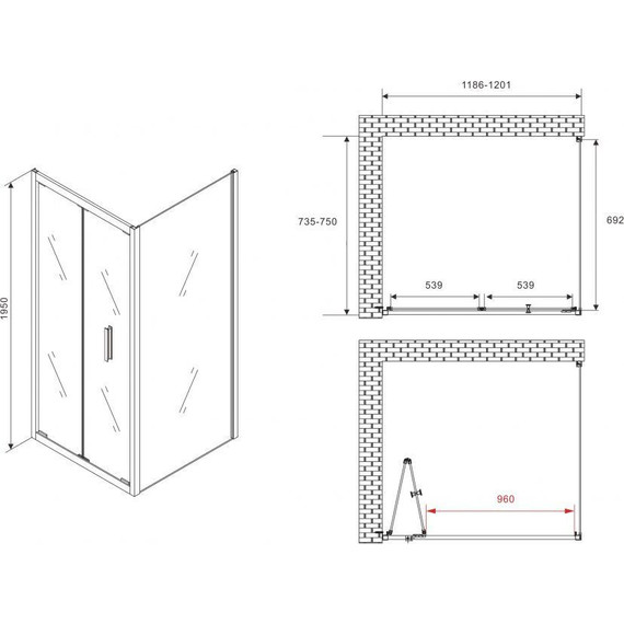 Душевое ограждение Abber Sonnenstrand 120х75 см AG07120B-S75B, чёрный/прозрачное - фото 5