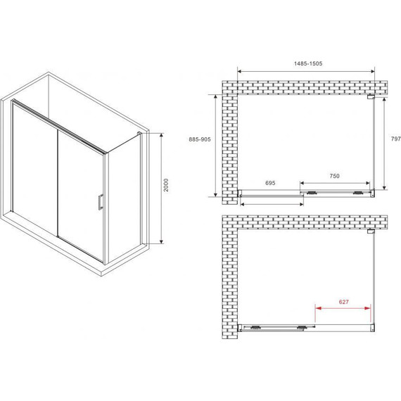 Душевое ограждение Abber Komfort 150х90 см AG93150B-S92B (стекло 8 мм) чёрный/прозрачное - фото 3