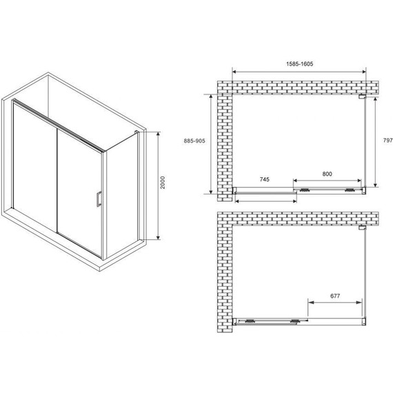 Душевое ограждение Abber Komfort 160х90 см AG93160B-S92B (стекло 8 мм) чёрный/прозрачное - фото 3