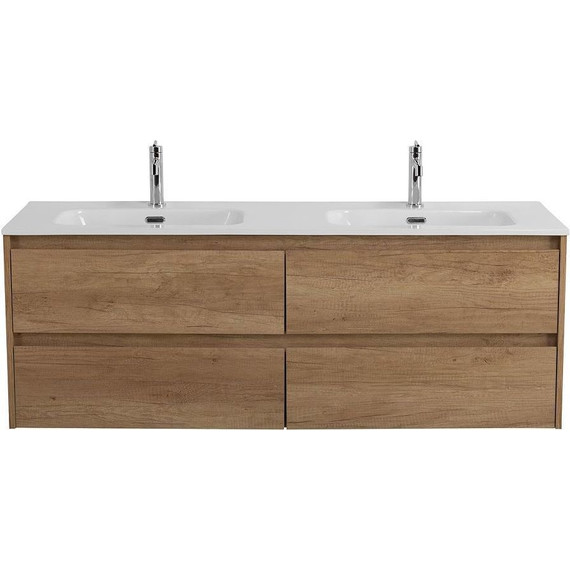 Тумба подвесная с раковиной Belbagno 140 см KRAFT-1400-4C-SO-2-RNN (раковина BB1400-2-ETL) Rovere Nebrasca Nature - фото 