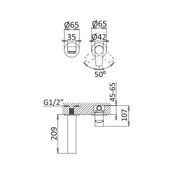 Смеситель для раковины настенный Cezares NAUTIC-BLI2-NOP, чёрный матовый, Цвет производителя: чёрный матовый - фото 2