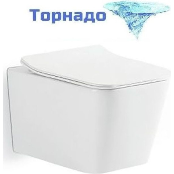 Унитаз подвесной безободковый CeramaLux TR5170 с тонкой крышкой микролифт (система смыва Торнадо) - фото 