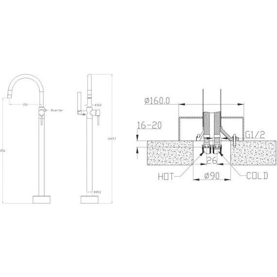 Смеситель для ванны напольный Boheme Uno 469-NB, nickel brush, Цвет производителя: nickel brush - фото 3