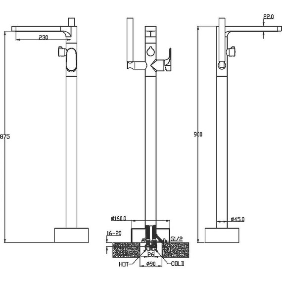 Смеситель для ванны напольный Boheme Spectre 459-CR, chrome, Цвет производителя: chrome - фото 3