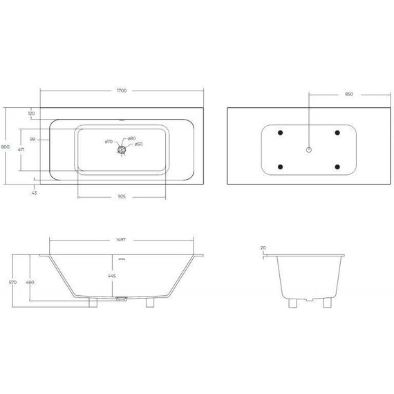 Ванна отдельностоящая Cezares Slider 170x80 см CZR-SLIDER-170-80-57-SSB, белый матовый - фото 6