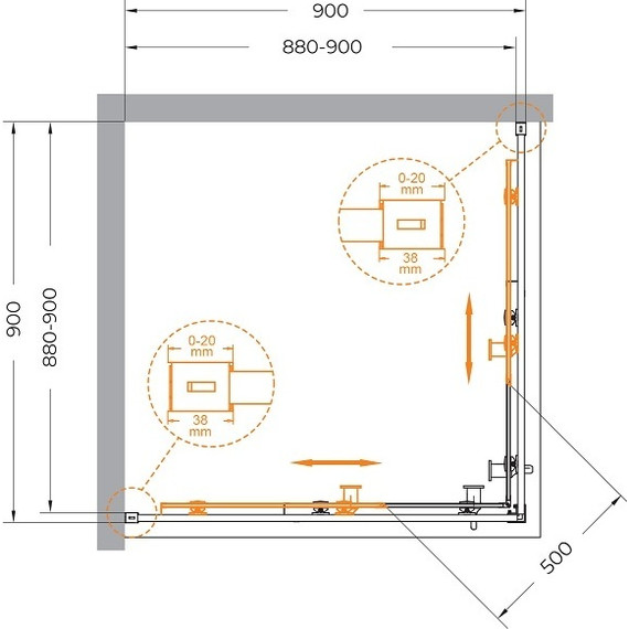 Душевое ограждение 90x90 см Cezares Relax-304-A-2-90-C-BORO, золото/прозрачное - фото 6