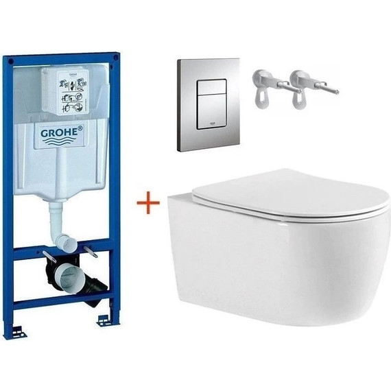 Инсталляция с подвесным унитазом комплект: Grohe Rapid SL 38772001 с подвесным безободковым унитазом Aquatek Европа AQ1106-00 сиденье микролифт, крепление, кнопка смыва хром, Цвет производителя: белый - фото 2