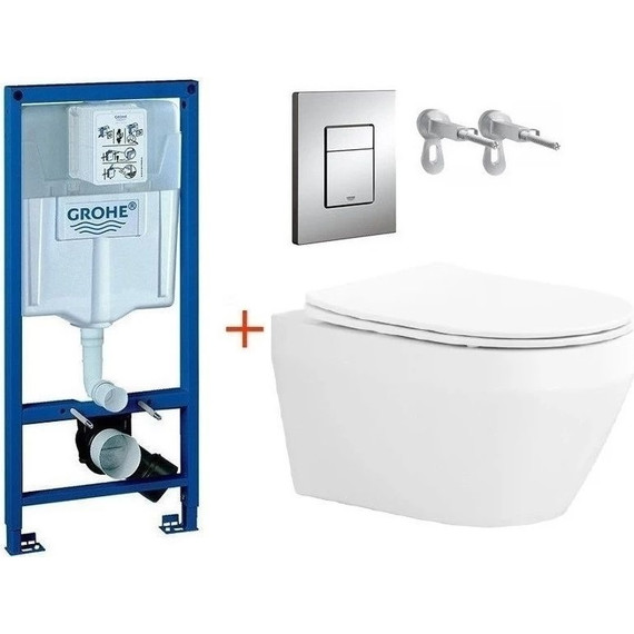 Инсталляция с подвесным унитазом комплект: Grohe Rapid SL 38772001 с подвесным безободковым унитазом Aquatek Лея AQ1199-00 сиденье микролифт, крепление, кнопка смыва хром - фото 2