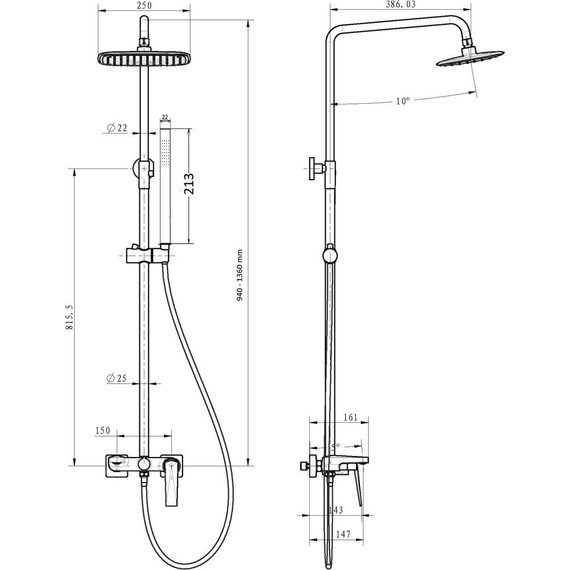 Душевая стойка Boheme Venturo 378-SGM, shine gun metal, Цвет производителя: shine gun metal - фото 2