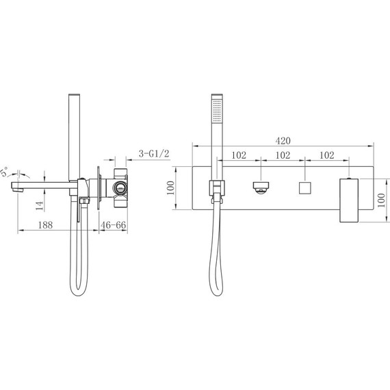 Смеситель для ванны Boheme Qubic 474-2-CR (со скрытой частью) chrome, Цвет производителя: chrome - фото 2