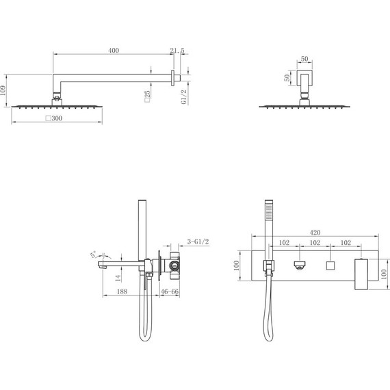 Душевая система для ванны Boheme Qubic 474-SGM (со скрытой частью) shine gun metal, Цвет производителя: shine gun metal - фото 2