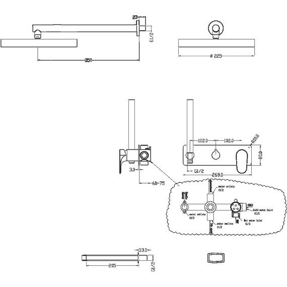 Душевая система для ванны Boheme Spectre 454-2-G (со скрытой частью) золото, Цвет производителя: золото - фото 2
