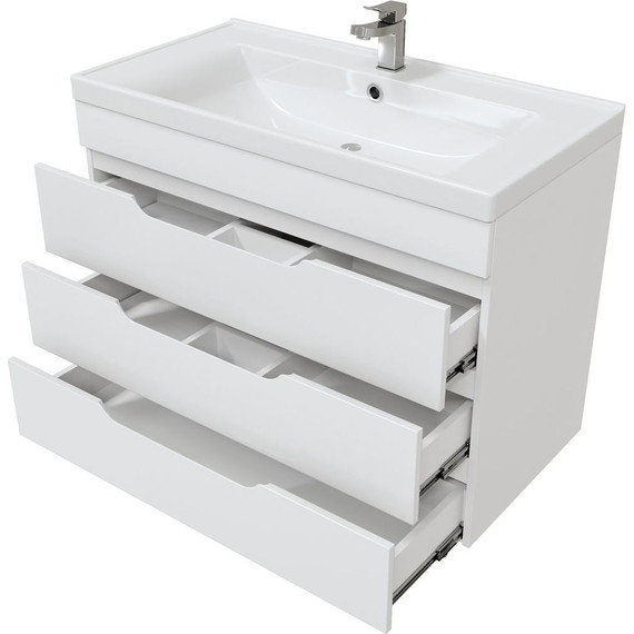 Тумба напольная с раковиной Mirsant Soho Quadro 100/2 см с доводчиком, белый - фото 3