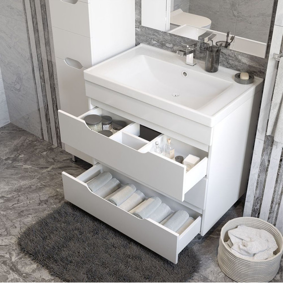 Тумба напольная с раковиной Mirsant Soho Quadro 100/2 см с доводчиком, белый - фото 7