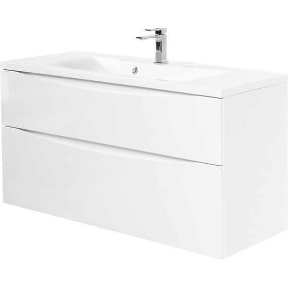 Тумба подвесная с раковиной BelBagno MARINO-H60-1100-2C-SO-BL-P 110 см, Bianco Lucido - фото 2