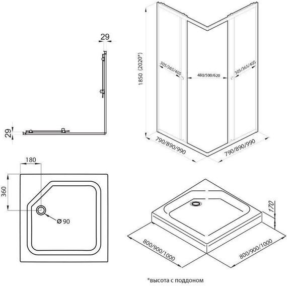 Душевое ограждение Triton Вента 100x100 см, хром/прозрачное - фото 5