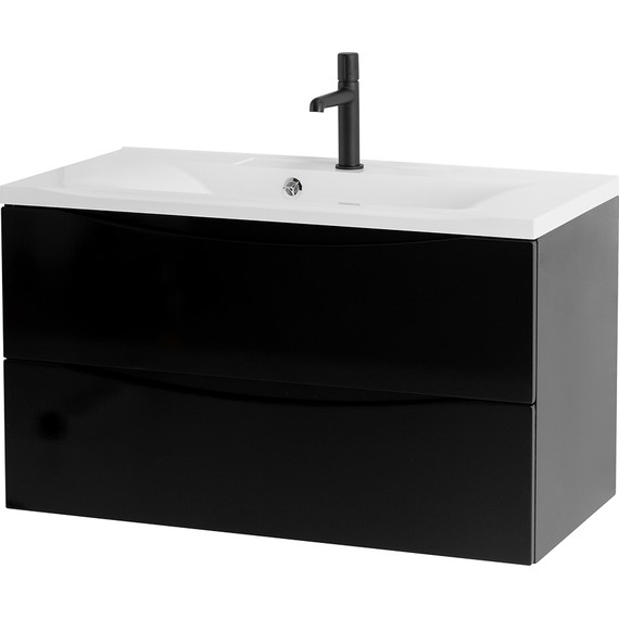 Тумба подвесная с раковиной BelBagno MARINO-900-2C-SO-NL-P 90 см, Nero Lucido (раковина BB900/450-LV-MR-PR) - фото 