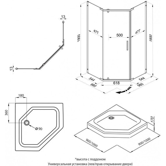 Душевое ограждение Triton Дека 100x100 см (с поддоном) хром/прозрачное - фото 5