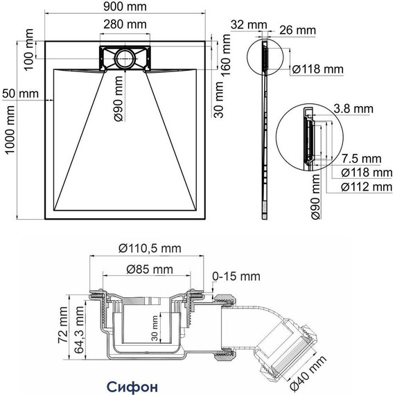 Поддон SMC WasserKraft Main 100х90 см 41T22 - фото 2