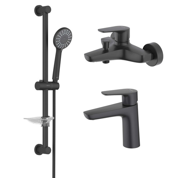Набор смесителей 3 в 1 для ванны с коротким изливом Aquatek Бетта AQ1130MB, чёрный матовый, Цвет производителя: чёрный матовый - фото 