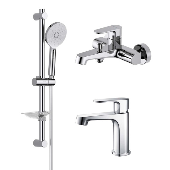 Набор смесителей 3 в 1 для ванны с коротким изливом Aquatek Оберон AQ1230CR, Цвет производителя: хром - фото 