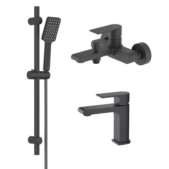 Набор смесителей 3 в 1 для ванны с коротким изливом Aquatek Лира AQ1430MB, чёрный матовый, Цвет производителя: чёрный матовый - фото 