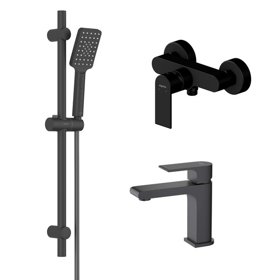 Набор смесителей 3 в 1 для душа Aquatek Лира AQ1431MB, чёрный матовый, Цвет производителя: чёрный матовый - фото 