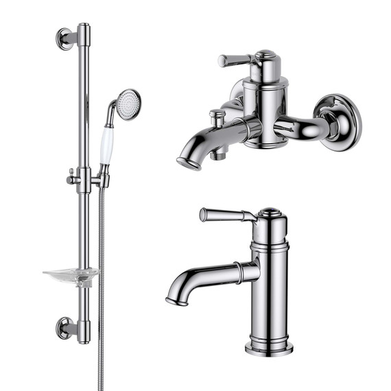 Набор смесителей 3 в 1 для ванны с коротким изливом Aquatek Классик AQ1530CR, Цвет производителя: хром - фото 