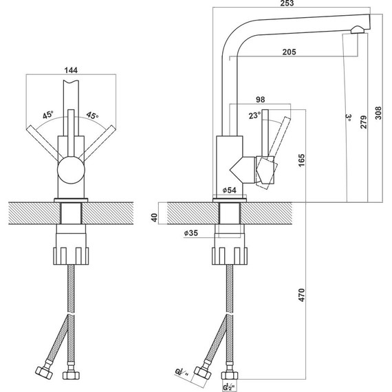 Смеситель для кухни Florentina Дельта FL 313.06H.1123.501, нуар, Цвет производителя: нуар - фото 2