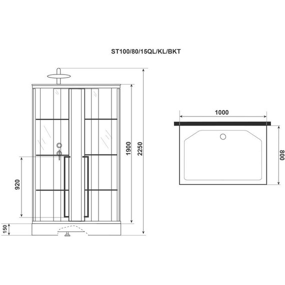 Душевая кабина Niagara Standart 100x80 см L ST100/80/15QL/KL/BKT, чёрный/прозрачное - фото 10