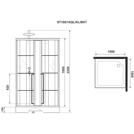 Душевая кабина Niagara Standart 100x100 см L ST100/15QL/KL/BKT, чёрный/прозрачное - фото 8